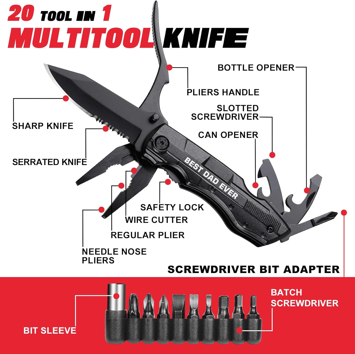 Gifts for Dad from Daughter Son, BEST DAD EVER Multitool Knife, Dad Gifts for Christmas, Best Dad Gifts, Dad Birthday Gift, Gifts Idea for Dad, Fathers Day - Image 2