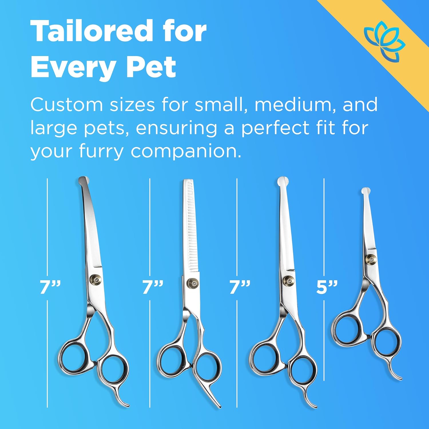 Equinox Dog Grooming Scissors & Deshedder - 7 in 1 Pet Grooming Scissors Set with undercoat brush - Curved Dog Scissors with safety tips - Includes Thinning & Rounded Shears - For dogs & cats - Image 3