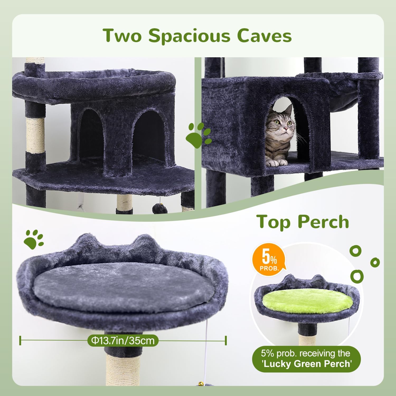 Globlazer Heavy Duty Cat Trees for Large Cats, Sturdy 72in Maine Coon Cat Tree for Large Cats 20 lbs+ Heavy Duty Cat Tower for Adult Biggest Cat with 6 Scratching Posts, Hammock, S72, Dark Gray - Image 4