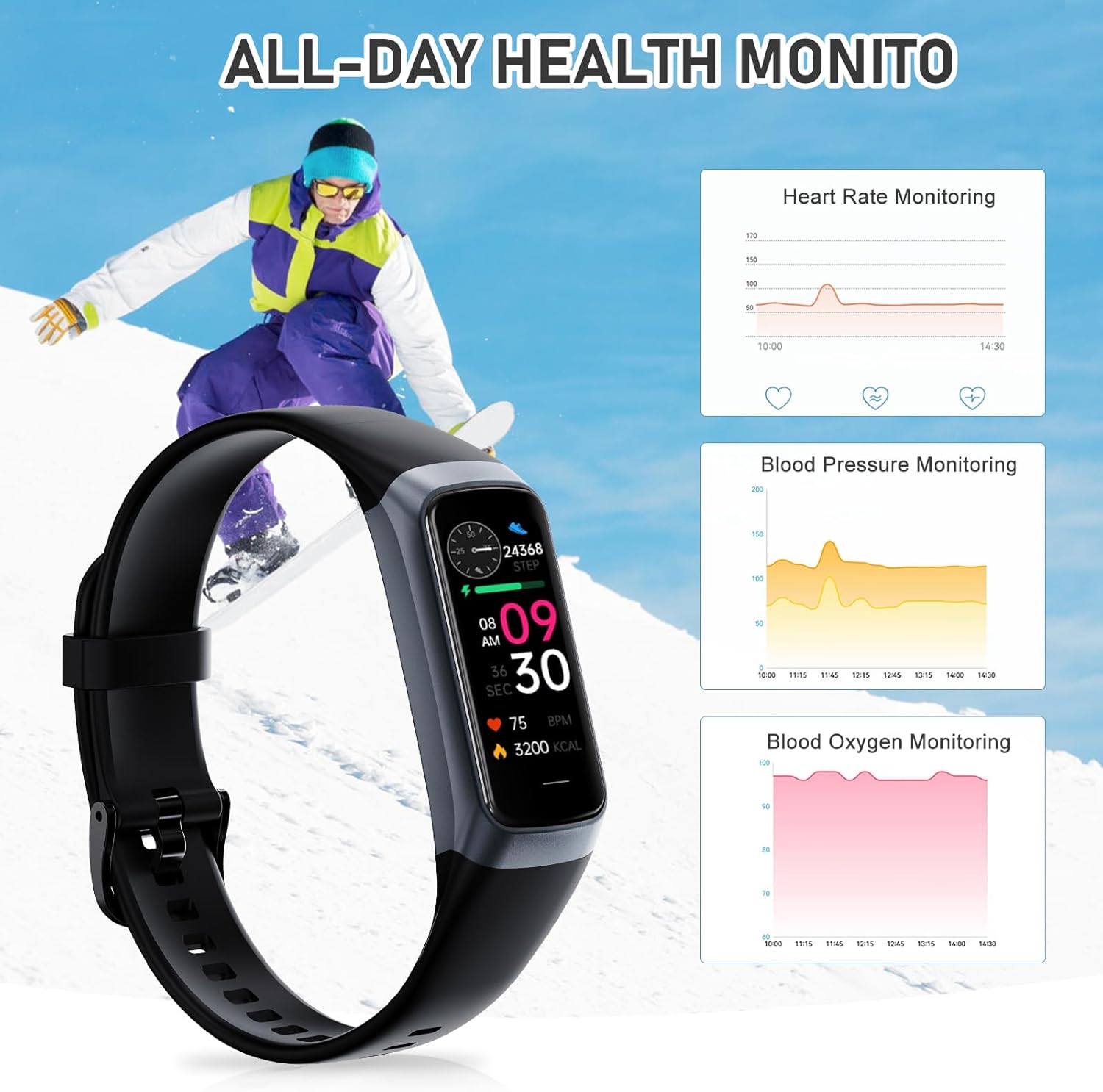 Fitness Tracker with 24/7Heart Rate, Blood Pressure, Sleep Tracking, Calorie, Activity Tracker with 1.1" AMOLED Color Screen, Waterproof Step Tracker for Android iPhones Women Men - Image 2