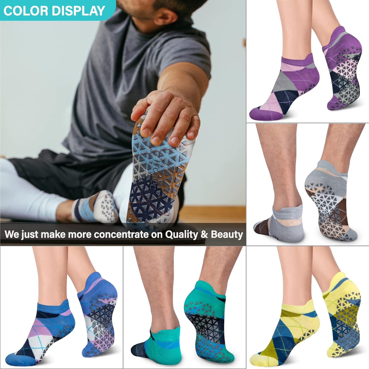 Non Slip Yoga Socks with Grips for Pilates, Ballet, Barre, Barefoot, Hospital Anti Skid Socks for Women and Men - Image 2