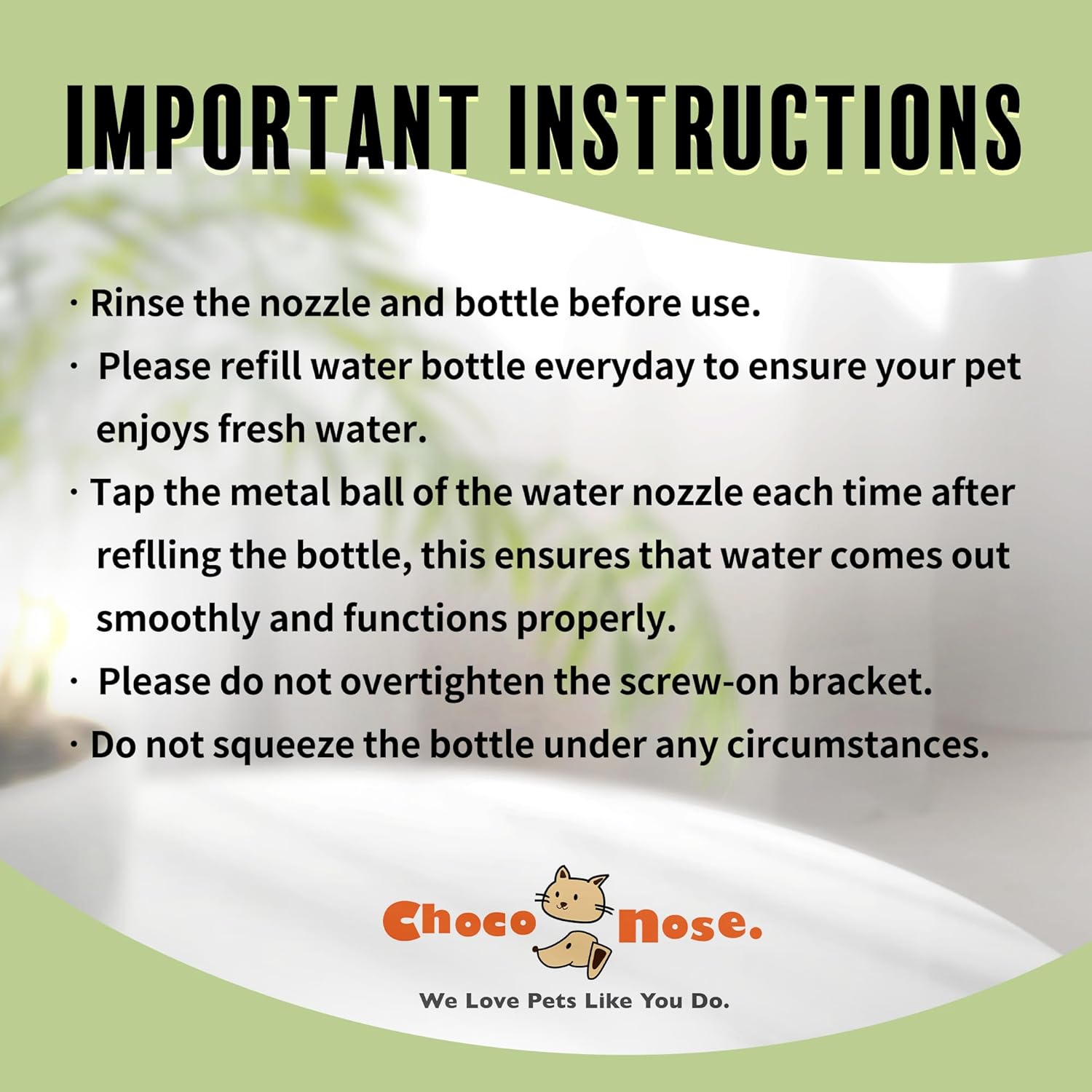 Choco Nose No-Drip Water Bottle Feeder for Guinea Pigs, Hamsters, Bunnies, Ferrets, & Small Pets, 10.2 fl.oz, 300ml - Easy to Install in Cages/Crates, US Patented Leakproof Nozzle 10mm, Blue (C128) - Image 8