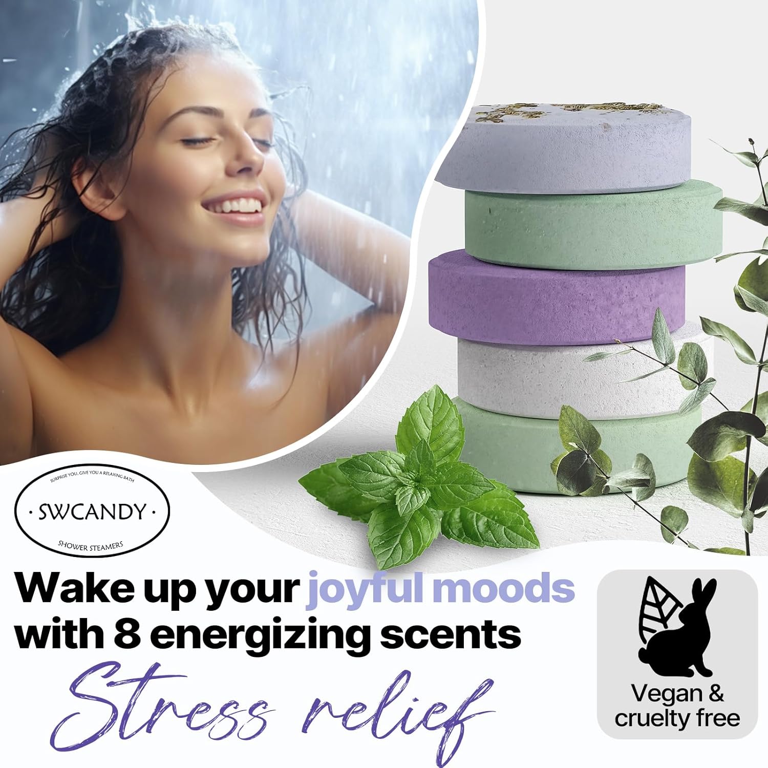 Shower Steamers Aromatherapy Birthday Gifts for Women - SWCANDY 8 Pcs Easter Basket Stuffers, Her Mom Adults Men Him Teen Self Care with Natural Essential Oils Relaxation Home SPA Travel Holidays - Image 3