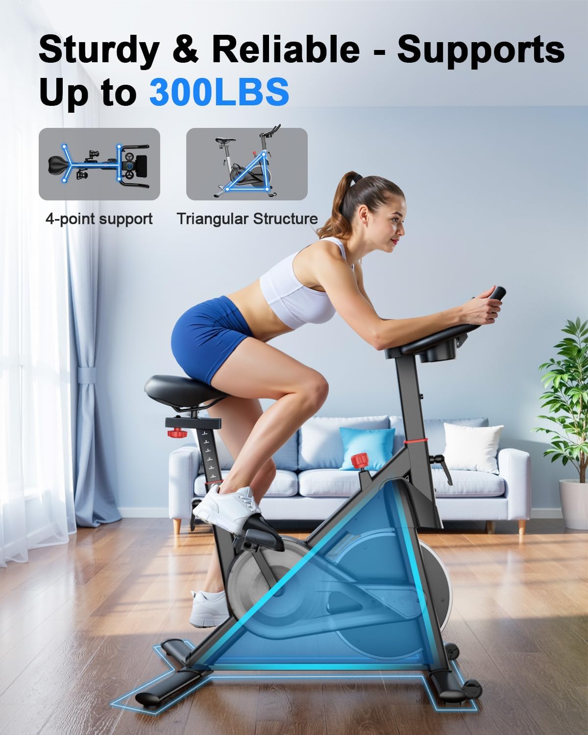 Superun Exercise Bike, Stationary Bikes for Home with Brake Pad, Low Noise Spin Bike with 300LBS Weight Capacity, Indoor Cycling for Home Gym with Pad Mount LCD Monitor and Cup Holder - Image 4