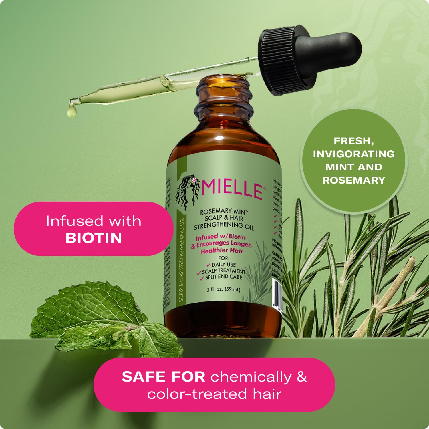 Mielle Organics Rosemary & Mint Hair Oil - Strengthening Biotin Oil Infused Frizzy & Damaged Hair Care - Split Ends & Dry Scalp Treatment to Support Longer, Healthier Strands, 2oz - Image 4