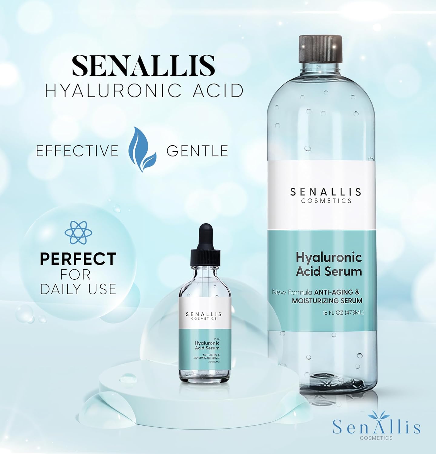 Hyaluronic Acid Serum 16 fl oz And 2 fl oz, Made From Pure Anti Aging/Wrinkle, Ultra Hydrating Moisturizer That Reduces Dry Skin Manufactured In USA - Image 5