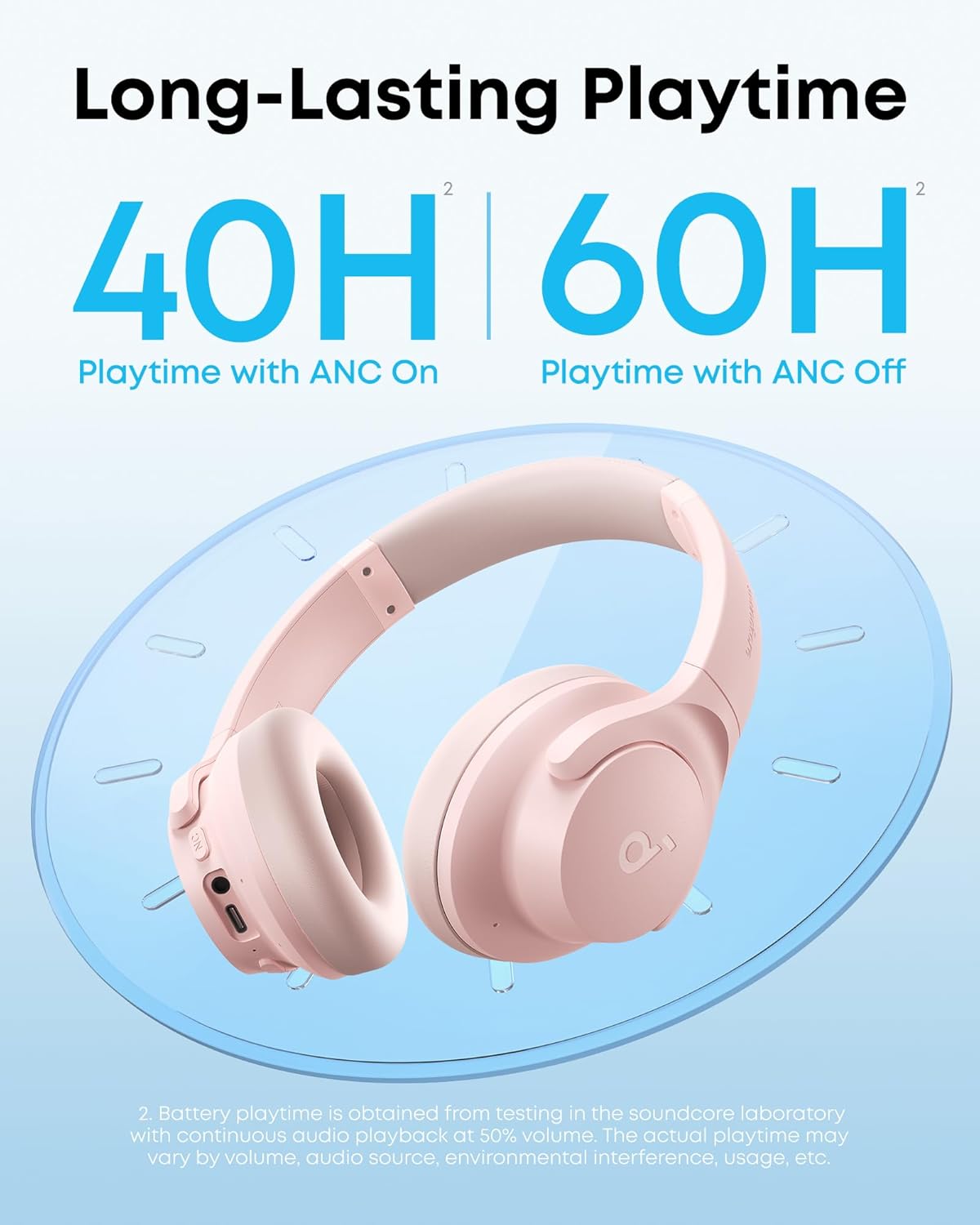 Soundcore by Anker Q20i Hybrid Active Noise Cancelling Headphones, Wireless Over-Ear Bluetooth, 40H Long ANC Playtime, Hi-Res Audio, Big Bass, Customize via an App, Transparency Mode (Pink) - Image 5