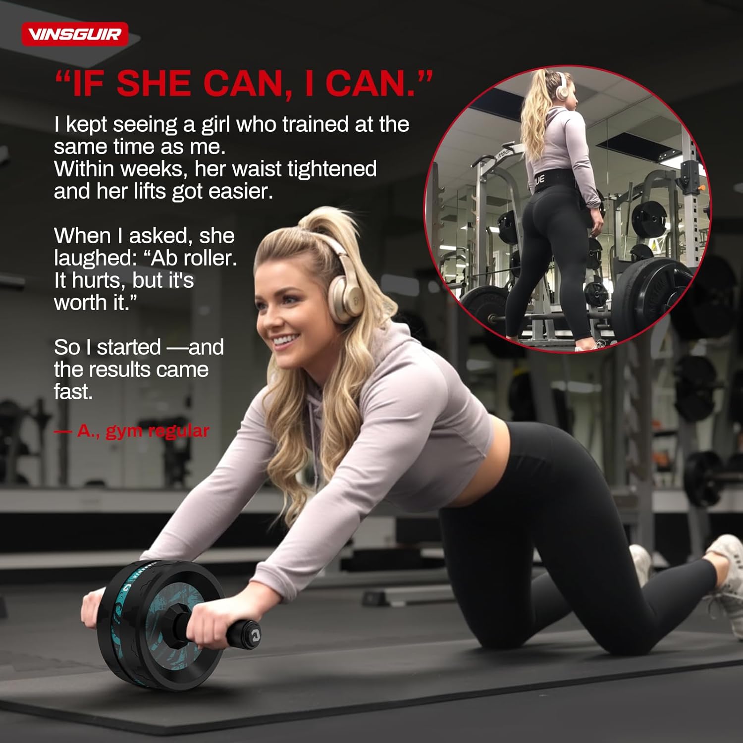 VINSGUIR Ab Roller Wheel, Abs & Core Workout Equipment for Home Gym with Knee Pad Accessories, Abdominal Wheel for Full-body Strength Training - Image 4