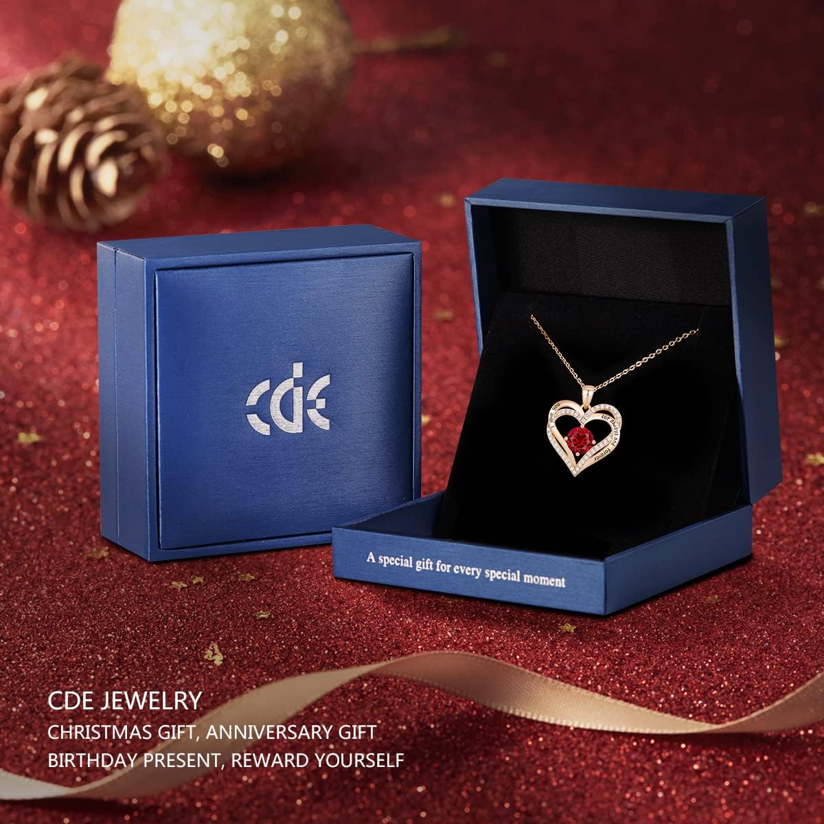 CDE Valentine's Day Gift Forever Love Heart Necklaces for Women, Wedding Anniversary, Birthday Mothers Christmas Day Gifts for Mom, Mother, Wife, S925 Silver Jewelry with Birthstone Pendant - Image 4