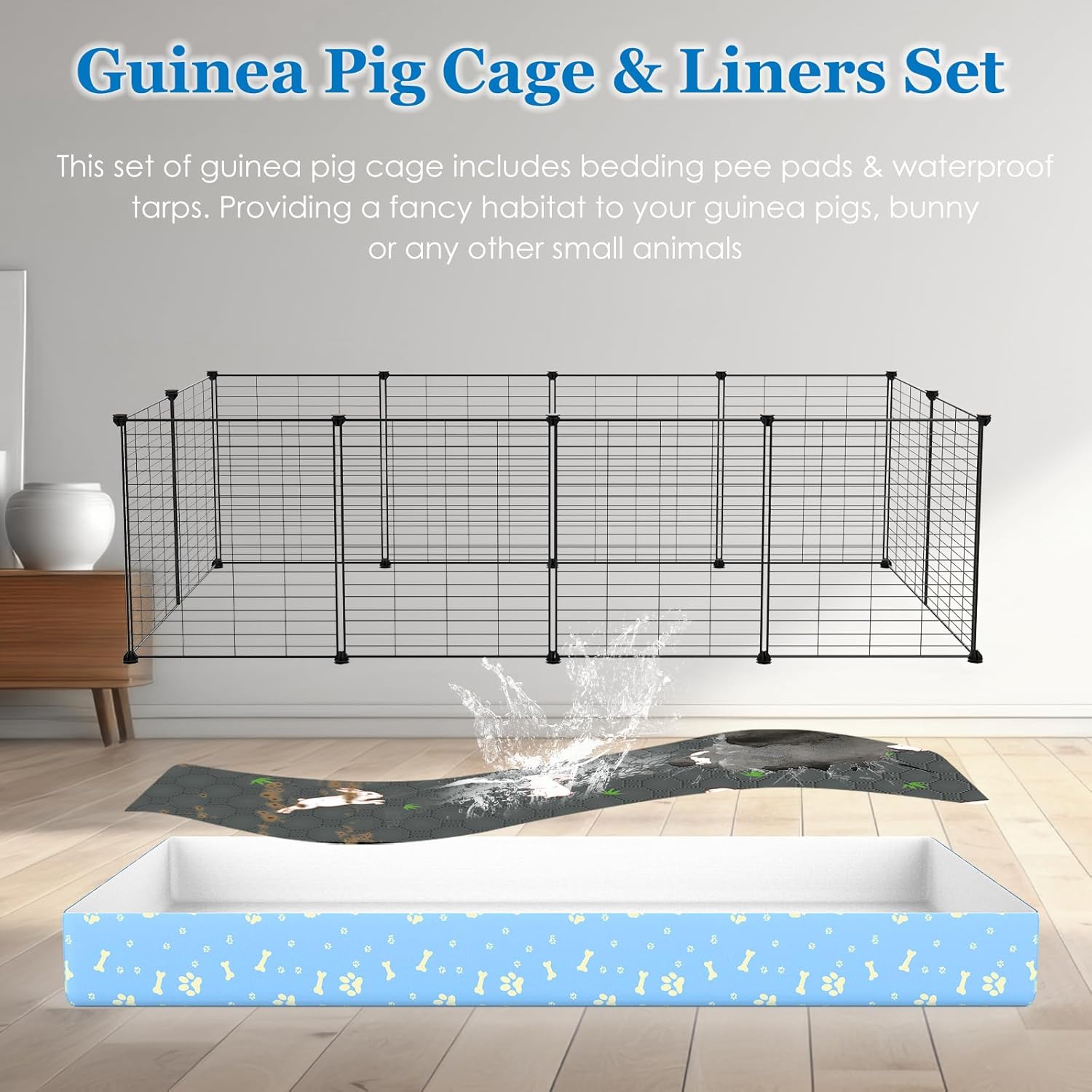 Guinea Pig Cages with Tarp and Bedding Pee Pad Liner, 2-Story Large Guinea Pig Playpen C&C Loft Cage for 2 Rabbit Bunny Chinchilla Small Animal Habitat for Indoor - Image 3