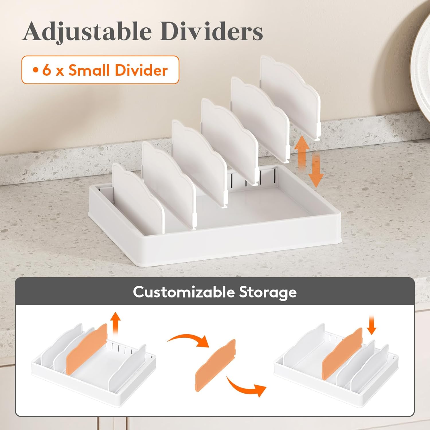 Lifewit Kitchen Cabinet Organizer for Food Contanier Lid, Lid Holder with 6 Adjustable Dividers & 7 Sections for Pantry Organizers and Storage, Home Drawer Organization, Large, 13" x 10" - Image 3