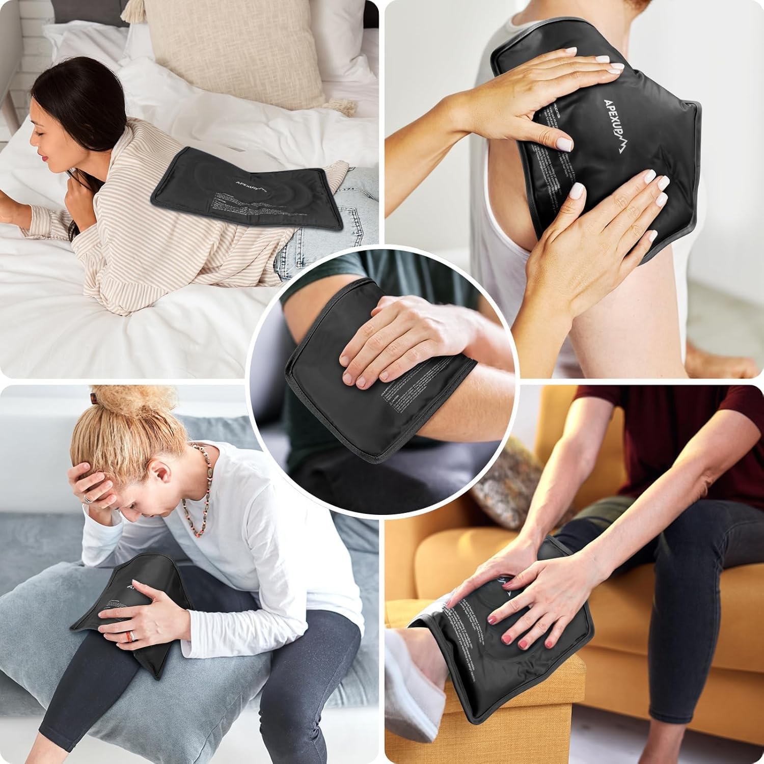 APEXUP Gel Ice Packs for Injuries Reusable, Flexible Double Sided Cold Packs for Injuries, Ice Pack for Knee, Shoulder, Back, Hip, Leg, Arm (Black, 11"x7.1", 1PK) - Image 9