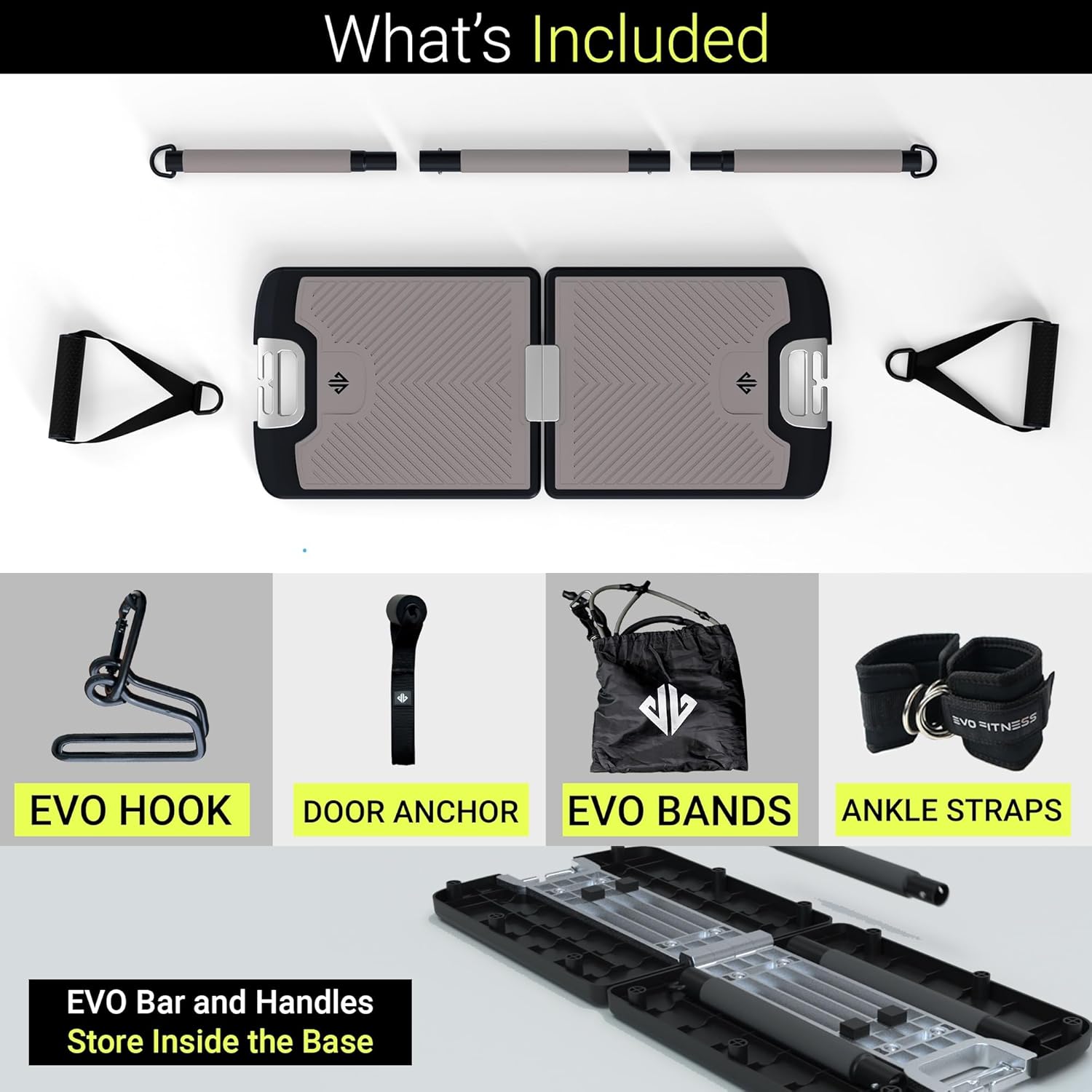 EVO Gym - Portable Home Gym Strength Training Equipment, At Home Gym | All in One Gym - Resistance Bands, Base Holds Gym Bar & Handles for Travel | Portable Gym & Home Exercise Equipment - Image 5