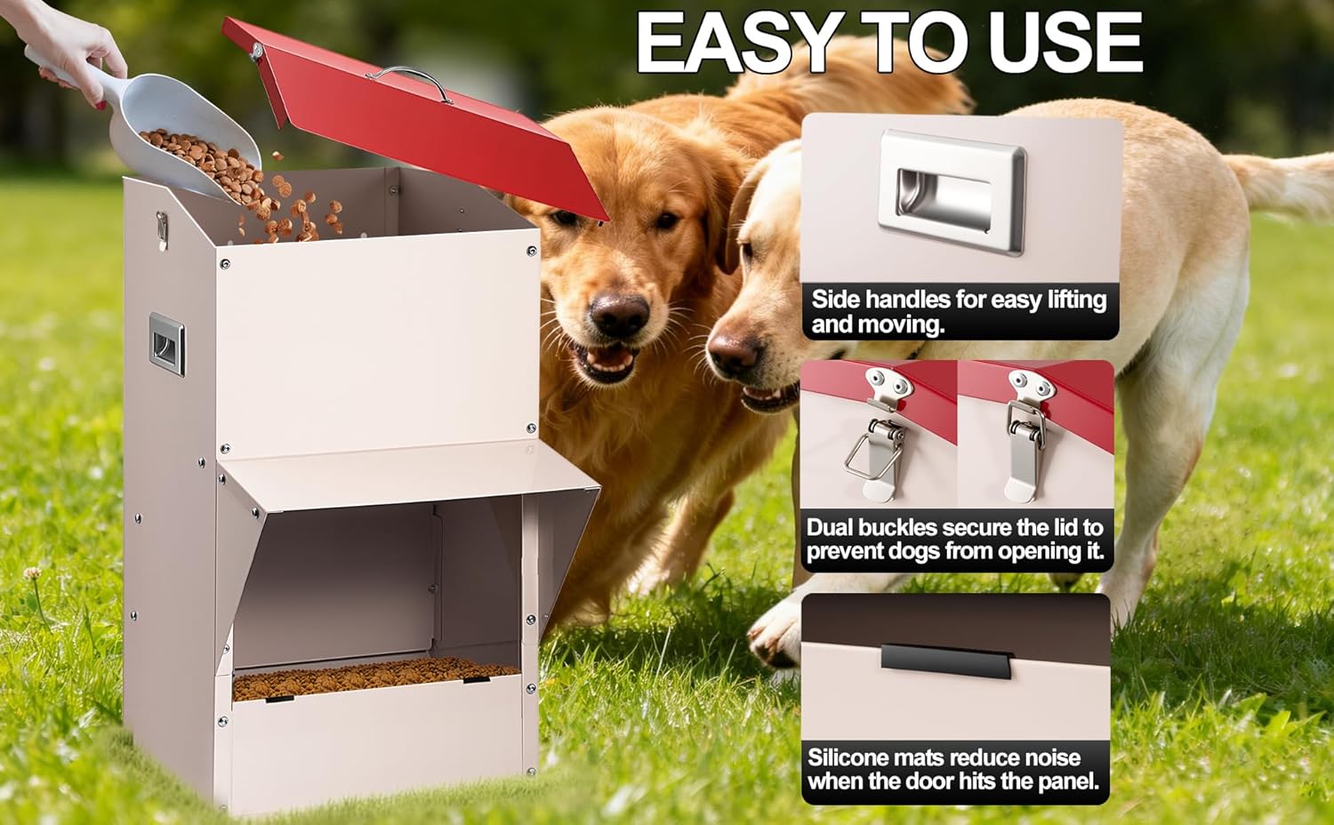 Outdoor Gravity Dog Feeder, 50 lb Large Capacity Automatic Dog Food Dispenser, Heavy Steel Weather-Resistant Pet Feeder with Clear Viewing Door, Wall or Ground Mount for Large Dogs - Image 6