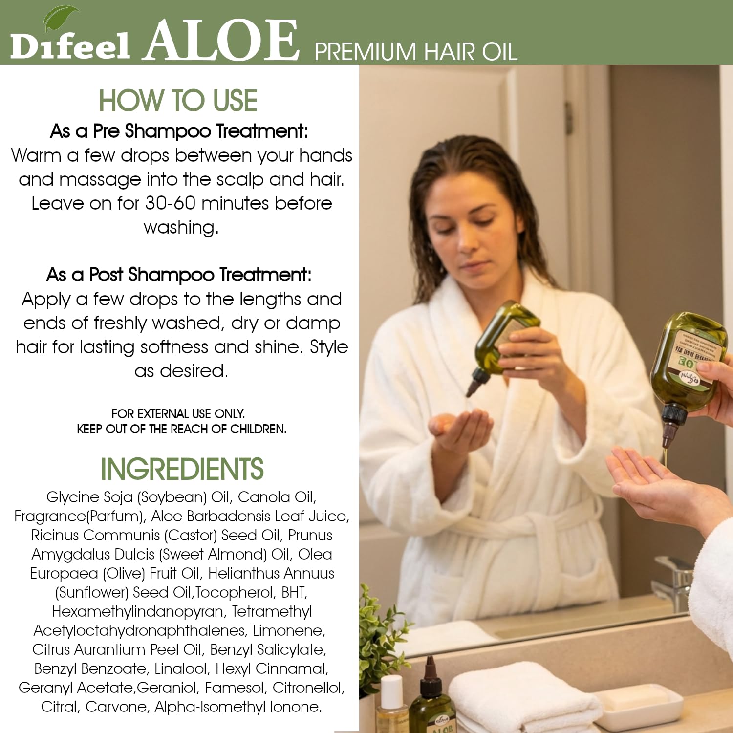 Difeel Aloe Premium Hair Oil 7.1 Ounces - Ultra Hydrating Aloe Vera Hair Oil for Natural Hair, Ideal for All Hair Types, Improves Softness, Smoothness & Shine - Image 6