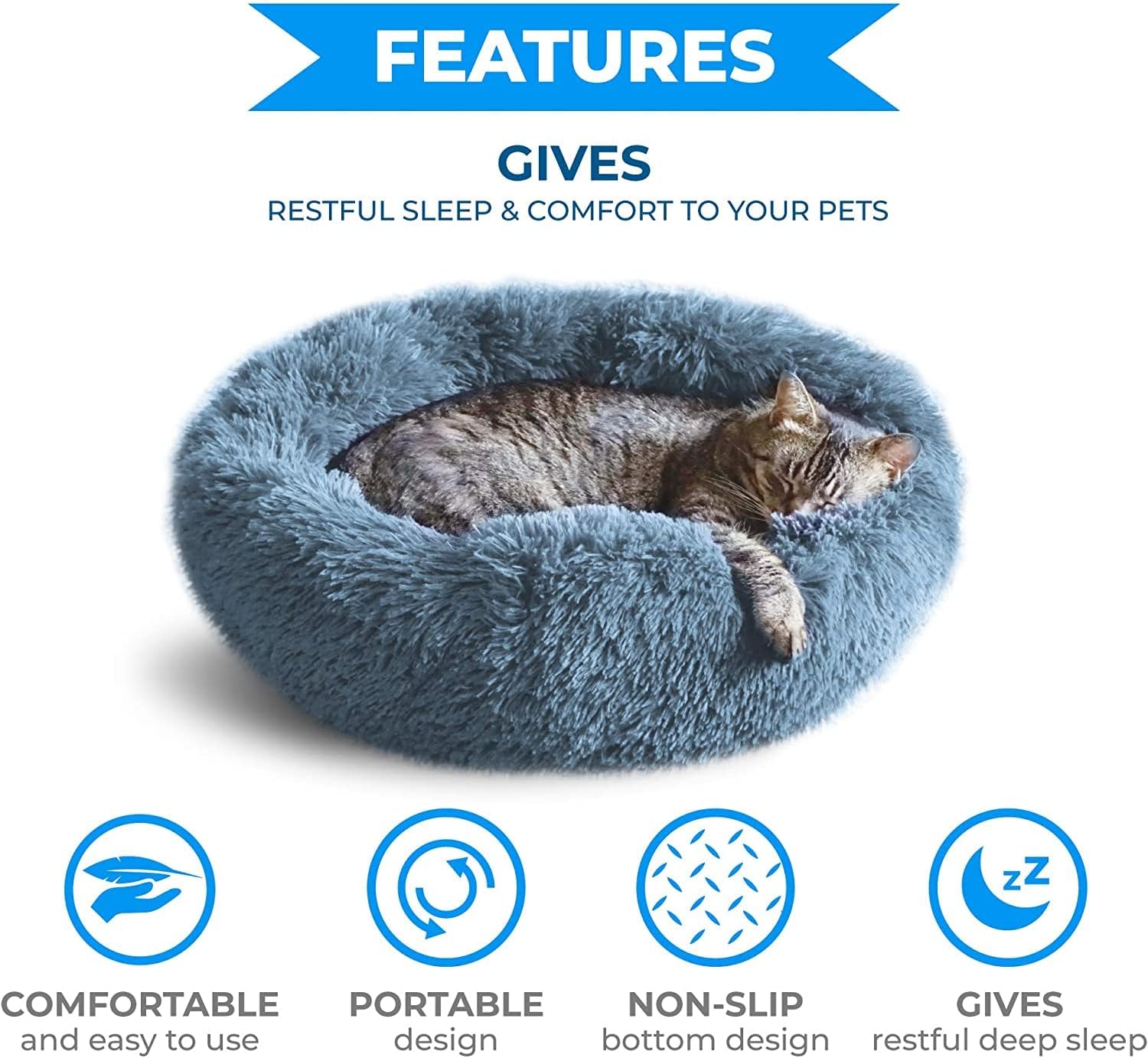 Whiskers & Friends Cat Bed, Cat Beds for Indoor Cats Washable, Orthopedic Soft Fluffy Round Calming Pet Bed for Small to Large Kitty Kittens & Dogs, Small Dog Beds & Furniture - Image 3
