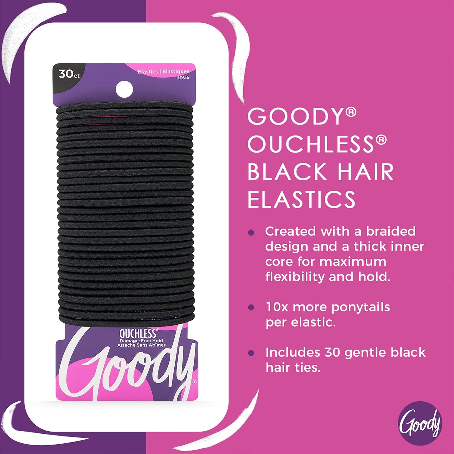 Goody Ouchless Hair Elastics - No Pull, No Breakage, Tangle-Free Hold for Thick, Curly, Coily & Textured Hair - 30 Count, Black, Long-Lasting Ponytail Holders for Women & Men - Image 2