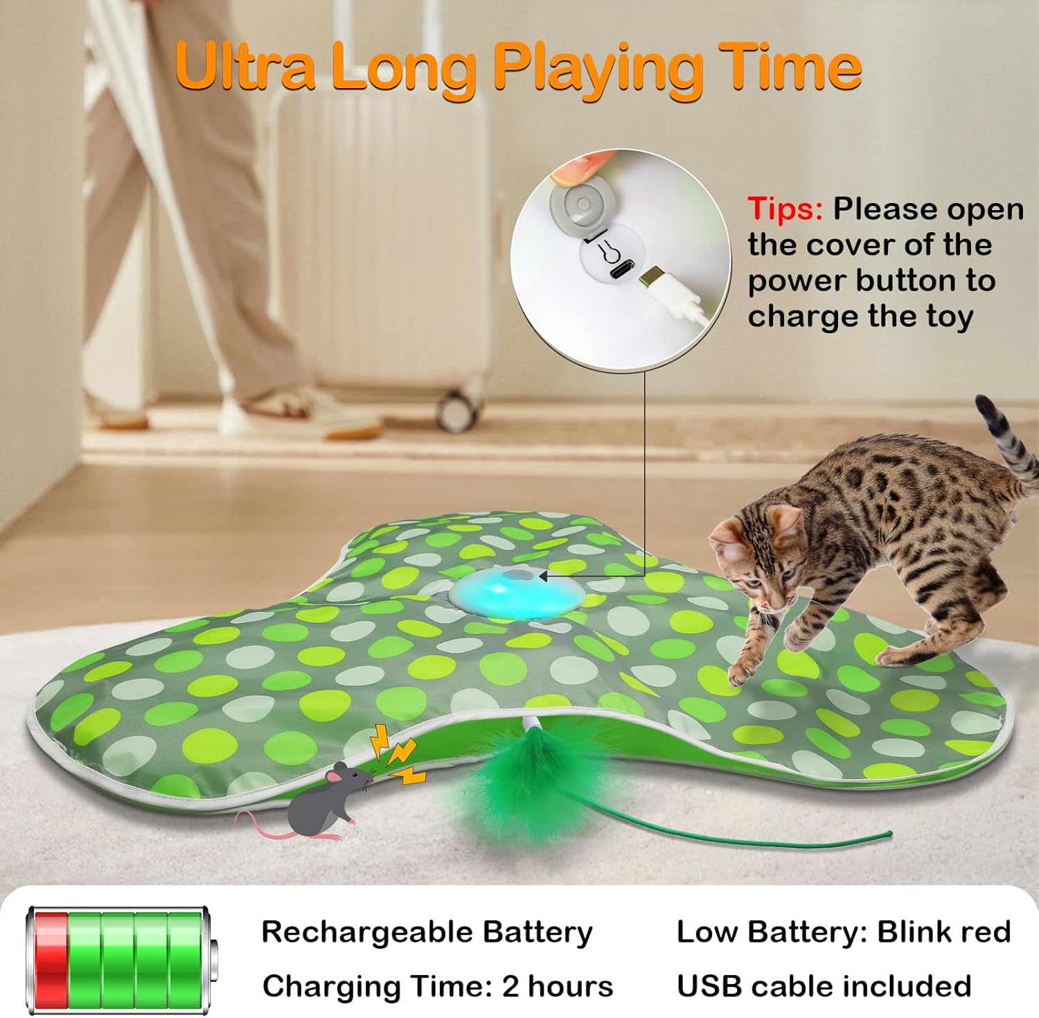 Interactive Cat Toys Rechargeable,Moving Concealed Feathers,Real Mouse Squeaky,Touch Activated Cat Kitten Toy Exercise Toys for Indoor Bored Adult Cats - Image 6