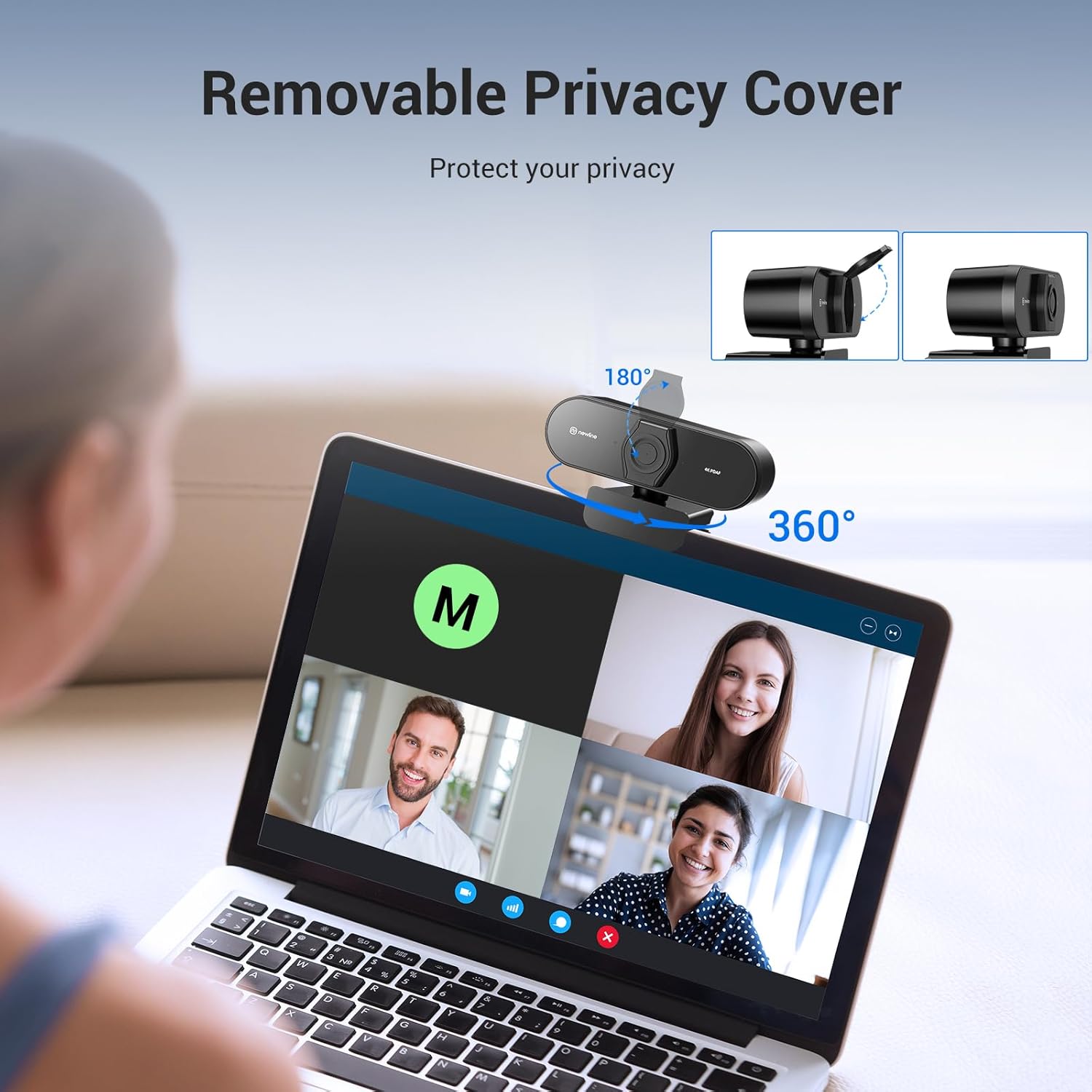 N newline 4K Webcam for PC, PDAF/CDAF Autofocus, 1080P@60FPS, 79° FOV, Auto Light Correction, 2 Noise Reduction Mics, Privacy Cover, USB-A, Streaming Camera for Skype, Teams, Online Meeting, NewEye 62 - Image 7