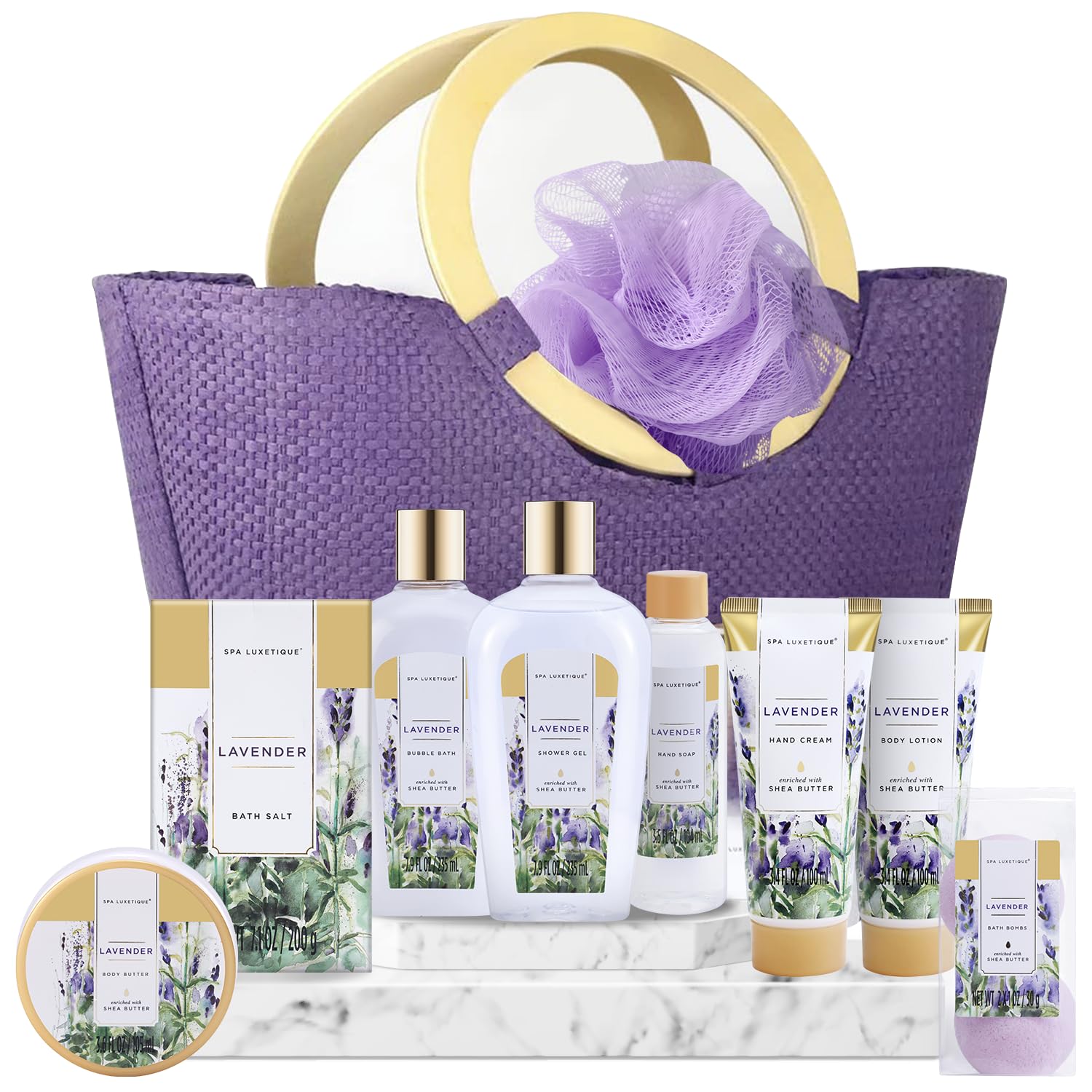 Spa Luxetique Gift Baskets for Women, Spa Gifts for Women - 10pcs Lavender Bath and Body Sets with Body Lotion, Bubble Bath, Relaxing Spa Sets, Birthday Mothers Day Gifts for Mom
