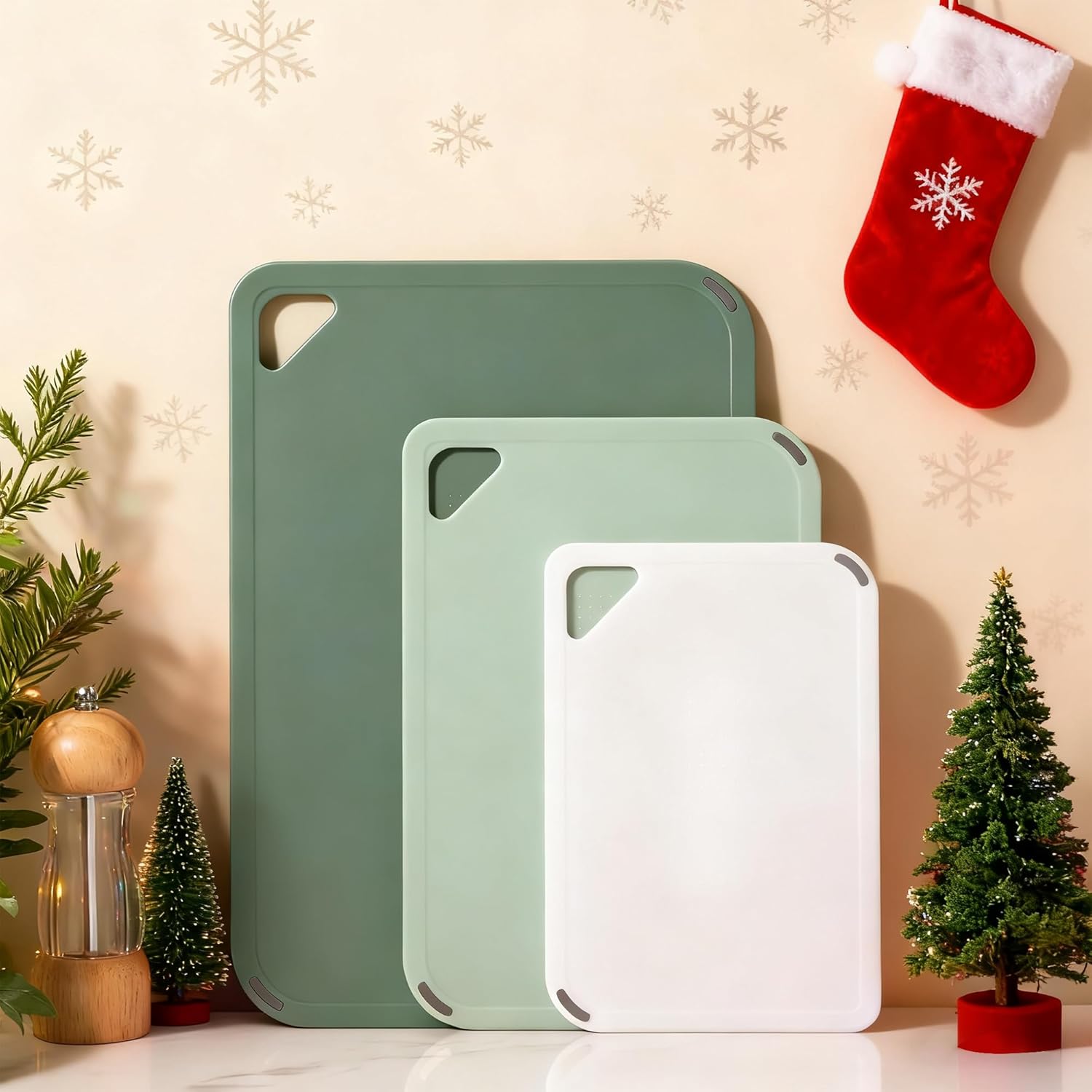 Plastic Cutting Board Set of 3-Cutting Boards for Kitchen BPA Free, Large-Small Chopping Boards Non-Slip for Cooking Camping Dishwasher Safe, Reversible, with Grip Handle, 15"×10"×0.6" Green - Image 8
