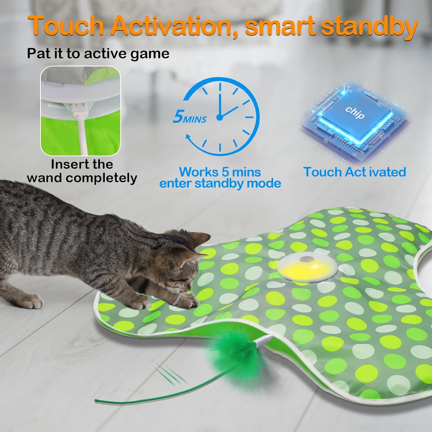 Interactive Cat Toys Rechargeable,Moving Concealed Feathers,Real Mouse Squeaky,Touch Activated Cat Kitten Toy Exercise Toys for Indoor Bored Adult Cats - Image 4