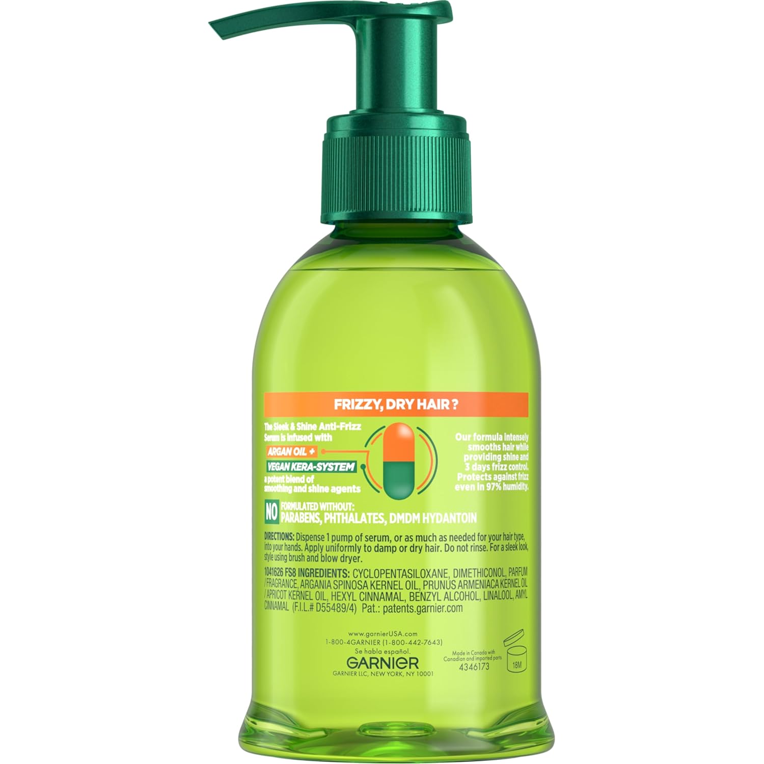 Garnier Fructis Sleek & Shine Anti-Frizz Serum for Frizzy, Dry Hair, Argan Oil, 5.1 Fl Oz, 1 Count (Packaging May Vary) - Image 11