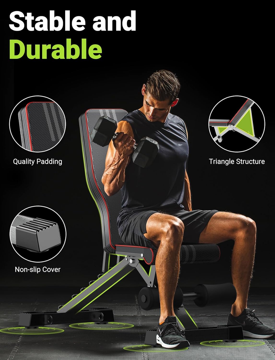 Yoleo Adjustable Weight Bench for Full Body Workout; Foldable Bench Press Bench of Home Gym Strength Training; Incline Decline Flat Utility Workout Bench with Quick Folding& Fast Adjustment (Black) - Image 4