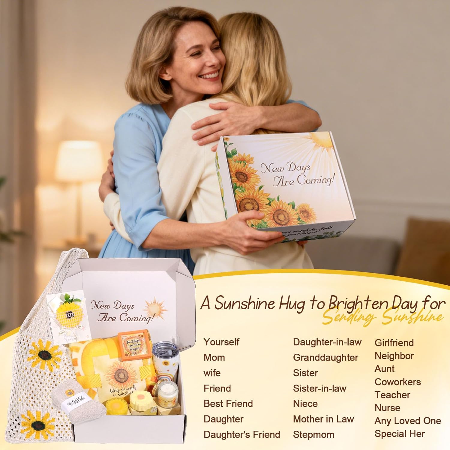 Sunflower Birthday Gifts for Women Self Care Gift - Sending Sunshine Gift Box Get Well Soon Sympathy Gift Basket for Women Care Package, Easter Mothers Day Inspirational Gifts for Her Wife Best Friend - Image 3
