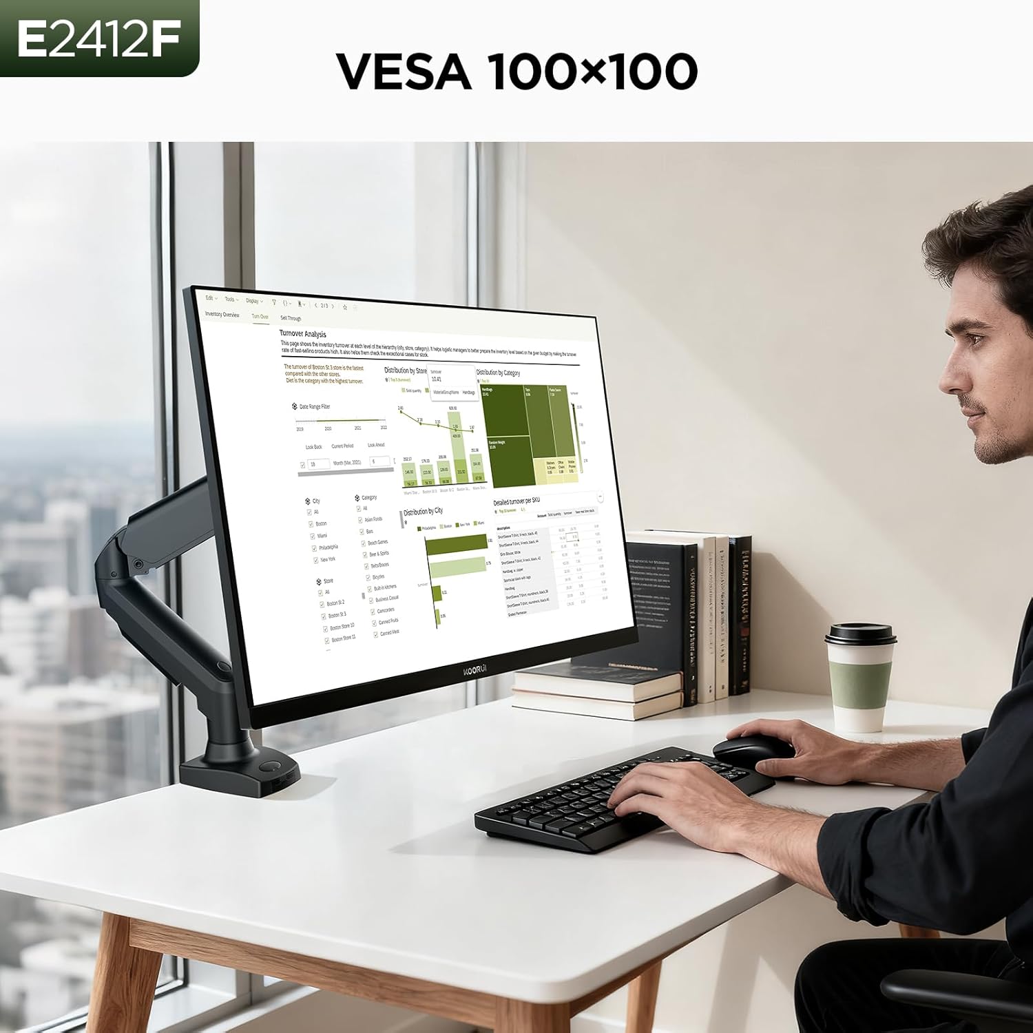 KOORUI 24-inch Computer Monitor Full HD 1920 x 1080p 100Hz VA Display 4000:1 Contrast Ratio with HDMI VGA, TÜV Rheinland Certified, 100 x 100 mm VESA Mountable, Ultra-Slim Design, Tilt, Black, E2412F - Image 11