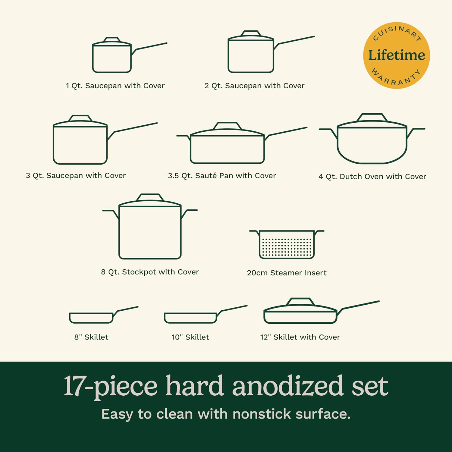 Cuisinart 17-Piece Pots and Pans Set, Non Stick Hard Anodized Cookware Set, Compatible with Electric, Gas Cooktops, Dishwasher Safe, Oven Safe Pot Set, Cool Grip Handles, Aluminum Core for Even Heat - Image 5