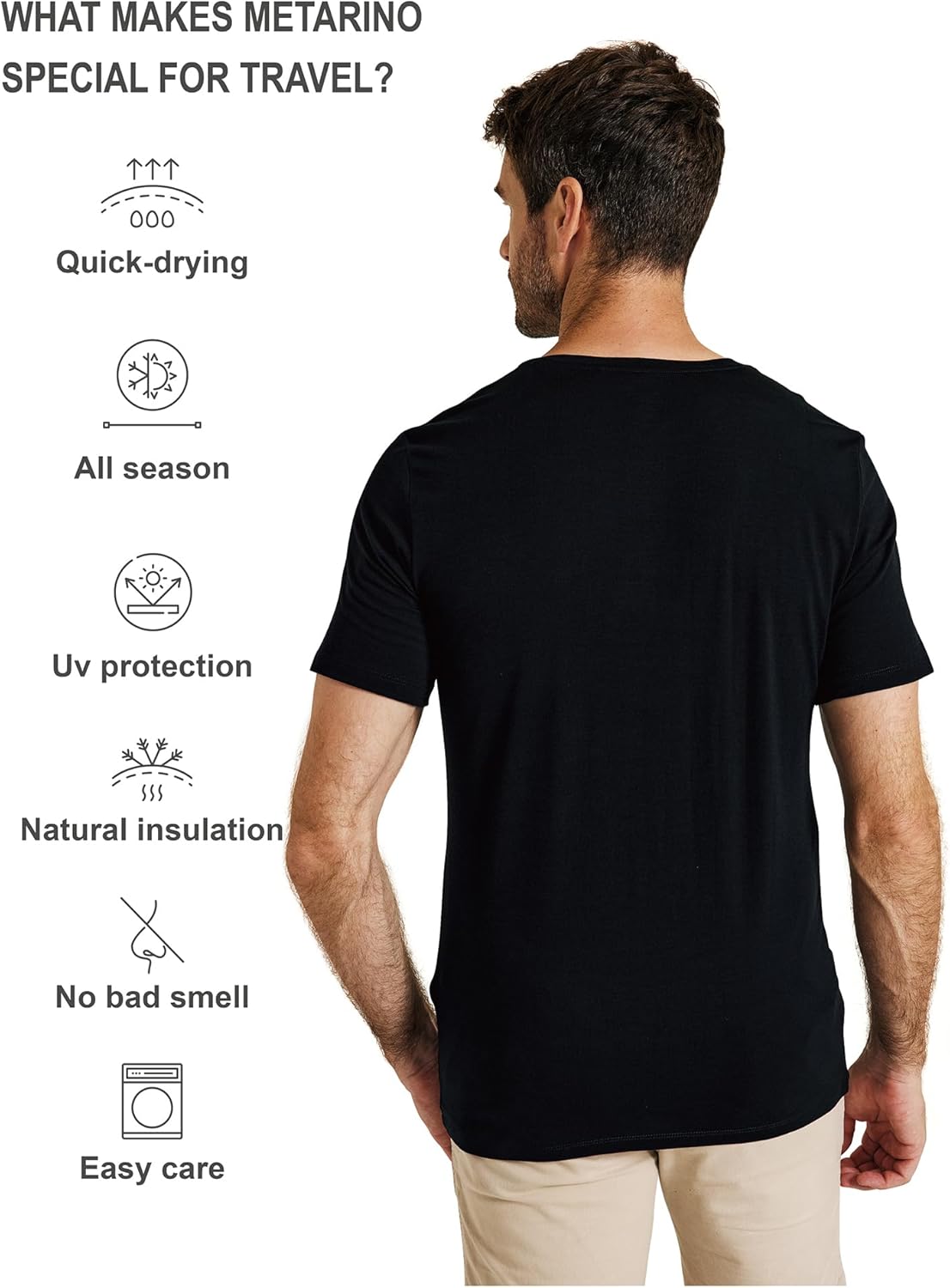 METARINO Men's Merino Wool Henley T-Shirt Short Sleeve Button Casual Shirts Athletic Tee Shirt Tops - Image 3