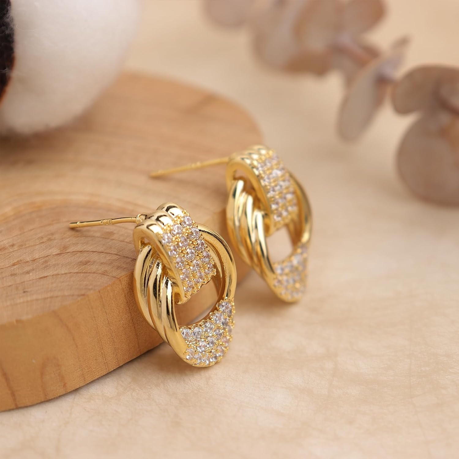 Jean Beau Chunky Gold Stud Earrings for Women Trendy Gold Plated Dangle Drop Wedding Prom Birthday Fashion Office Jewelry Gift - Image 6