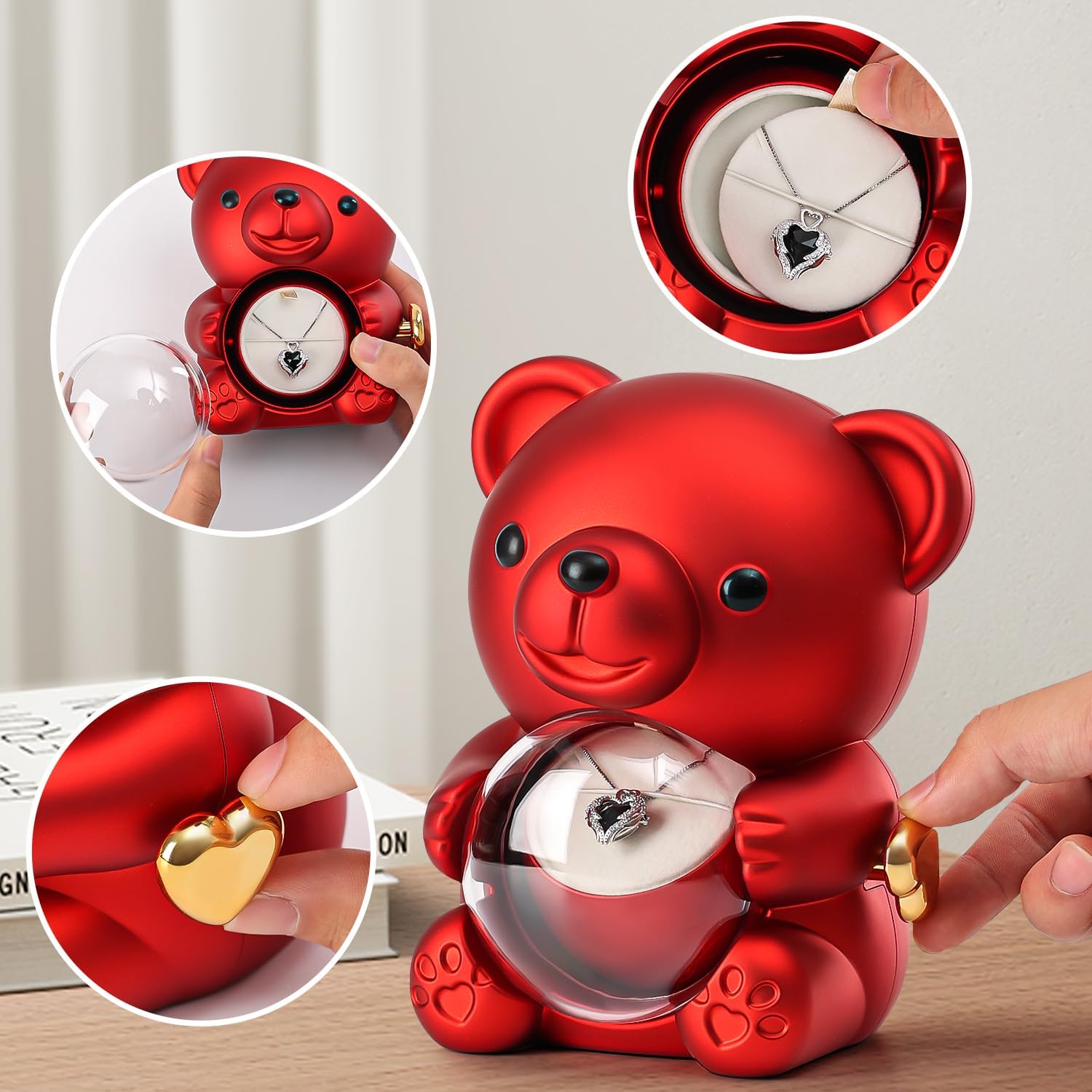 Cute Teddy Bear with Preserved Rose - A Real Rose Flower in Bear with Elegant Gift Box - Romantic Gift for Her in Mother's Day, Weddings, Anniversaries, and Bridal Showers (Red) - Image 2