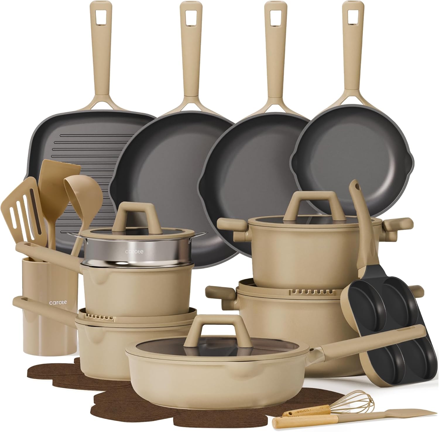 CAROTE 31PCS Pots and Pans Set, Nonstick Cookware Set Kitchen Non Stick Induction Titanium Cookware Non-toxic Granite Cooking set, PFOA Free