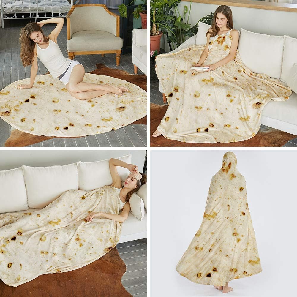 SeaRoomy Burritos Tortilla Throw Blanket, Tortilla Wrap Blanket, Novelty Tortillas Round Blankets Giant Burrito Round Soft Blanket for Adults and Kids (Beige, 71 inches) - Image 7