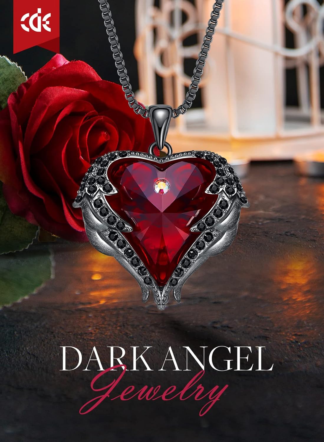 CDE Valentines Day Gifts for Women Angel Wings Necklace for Women with Birthstone, Love Heart Silver Tone/Gold Tone Pendant, Ideal Anniversary or Birthday Jewelry Gifts for Wife Girlfriend Her - Image 3
