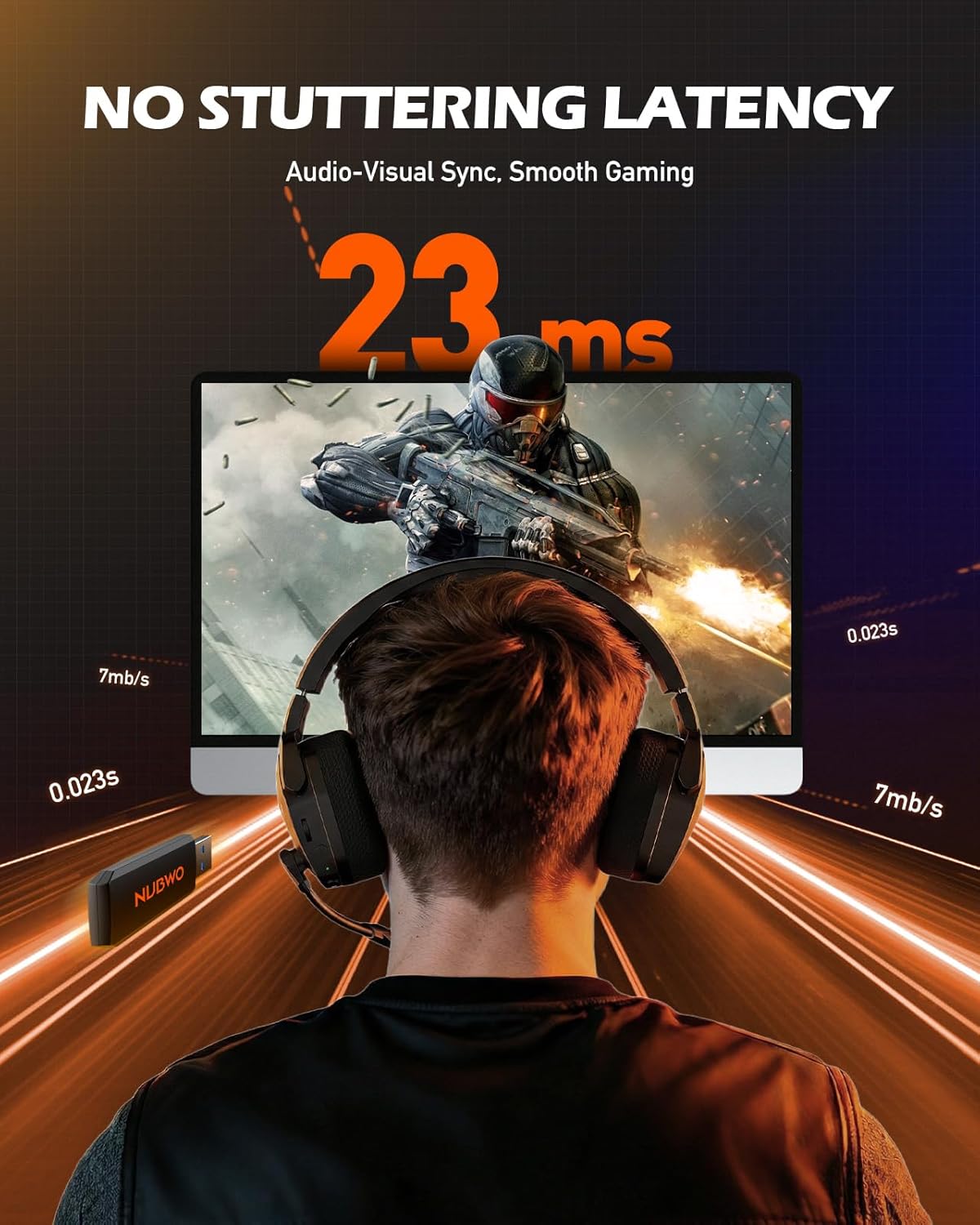 NUBWO Wireless Gaming Headset with Mic for Ps5 Ps4 PC, Zero Interference, 100-Hour Battery All-Day Play, 23ms Sync for Fortnite & Call of Duty/FPS Gamers, Triple Mode All Devices Compatible - Orange - Image 5