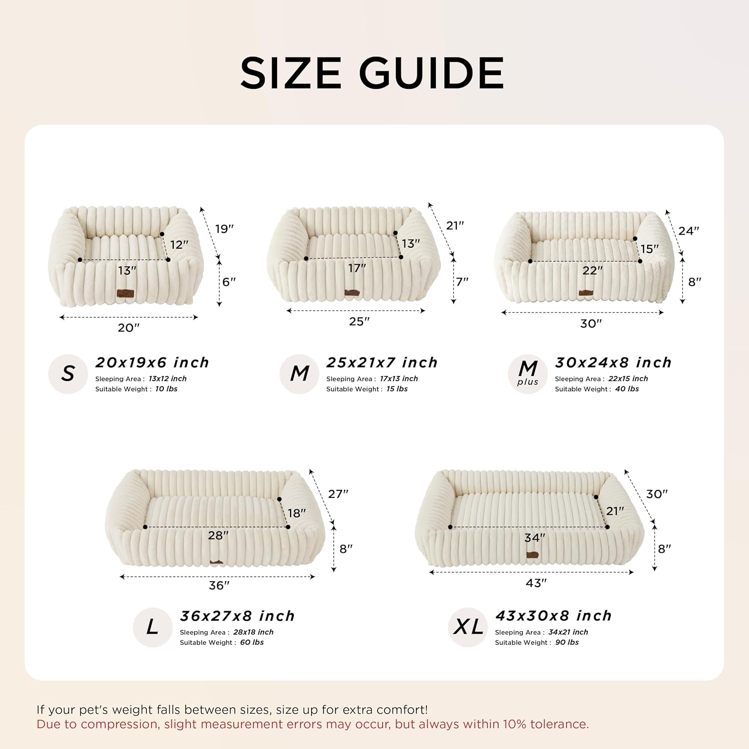 Bedsure ComfyFleece™ Cute Dog Bed for Small Medium Dogs - Washable Furry Puppy Beds, Rectangle Orthopedic Corduroy Fleece Pet Beds with Removable Zipper Cover, 25x21x7inches, Cream - Image 5