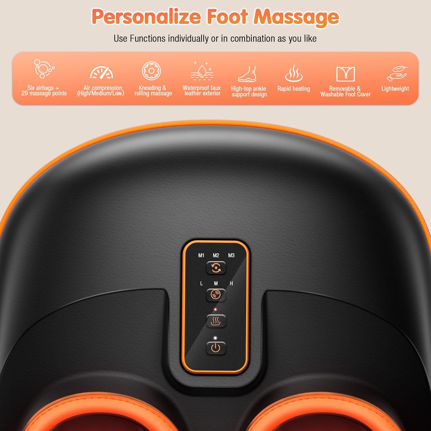 Foot Massager Machine with Heat, Upgrade 6 Airbags 29 Nodes Deep Rolling, Compression, Ankle Kneading, Shiatsu Foot Massager for Neuropathy Plantar Fasciitis, Gifts for Men Women Fits Up to 13" - Image 2
