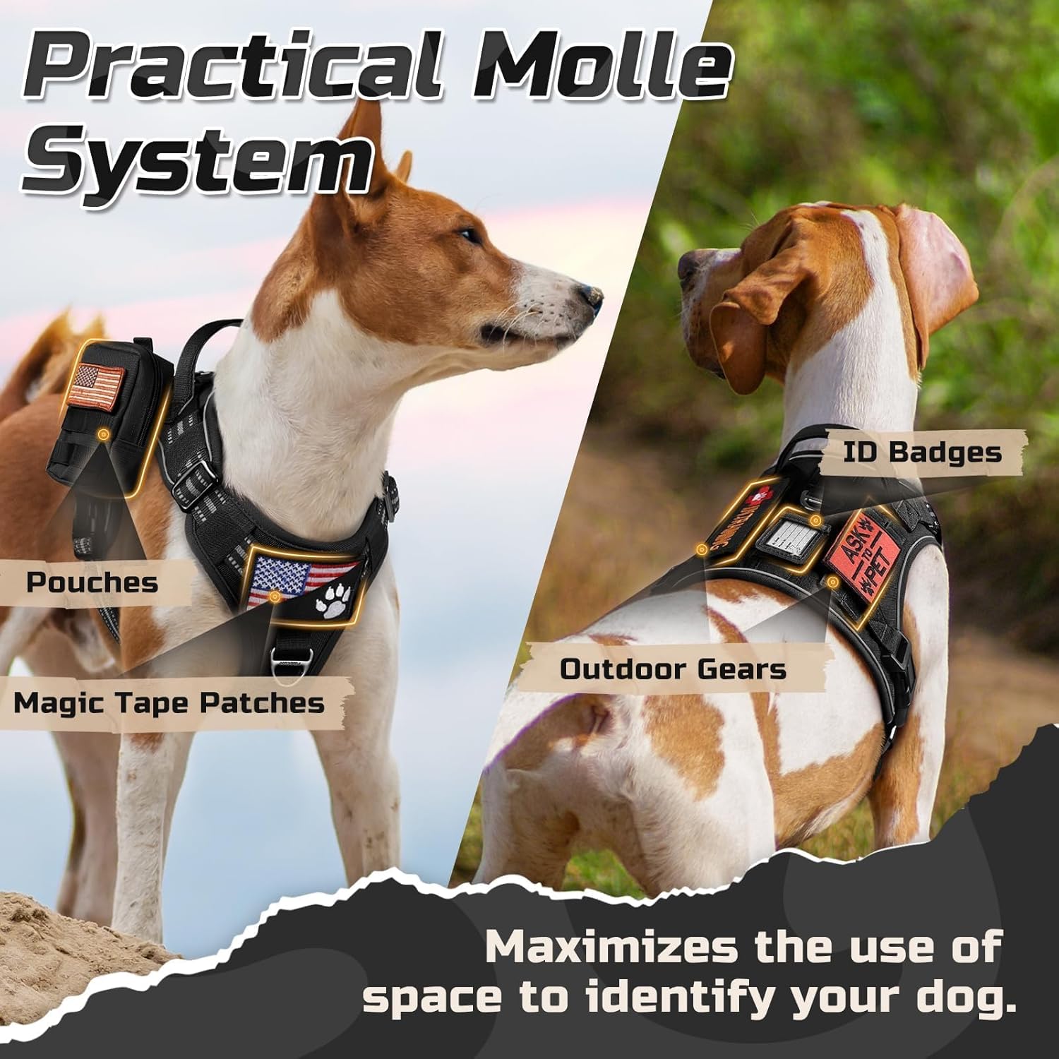 rabbitgoo Tactical Dog Harness for Large Dogs, No Pull Military Service Vest with Handle & Molle, Easy Control for Training Walking, Adjustable Reflective Straps, Black, L - Image 4