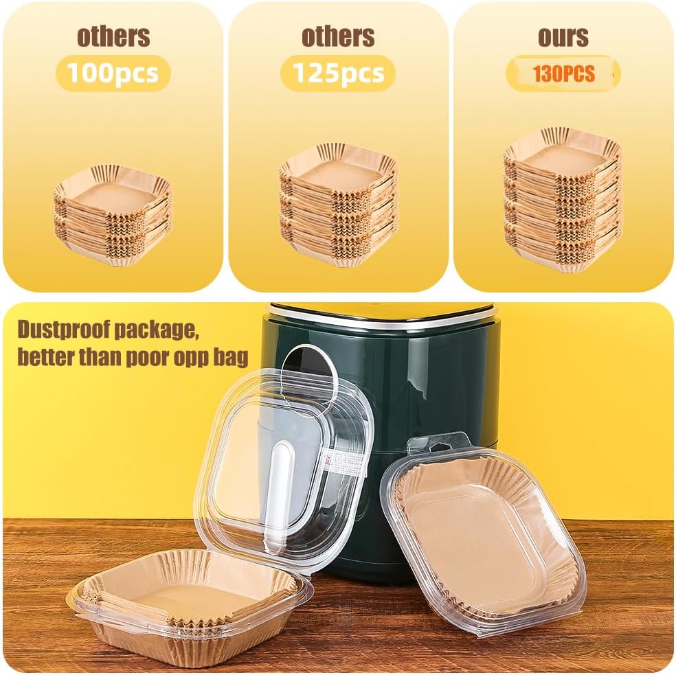 9.5 Inch Paper Air Fryer Liners Disposable,130 Pcs Square Air Fryer Parchment Liners, Suitable for 5-8 Qt,Non-stick &Oil-proof Parchment Paper for Frying - Image 3