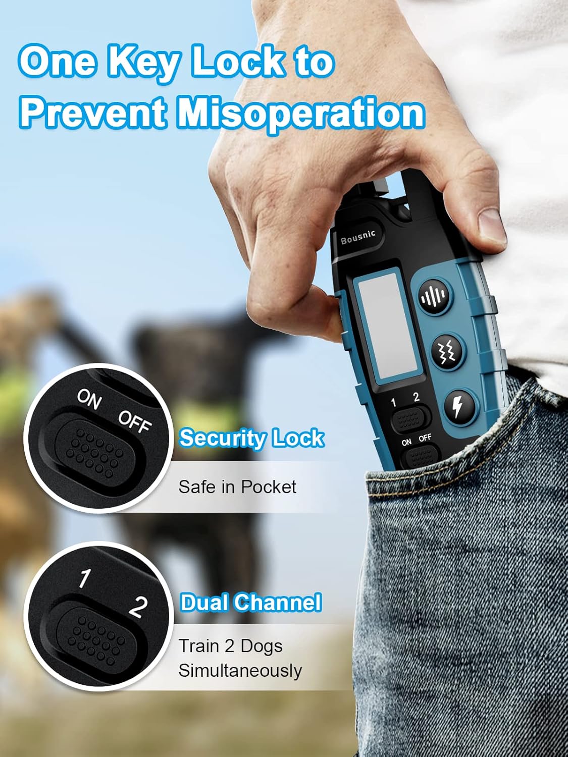 Bousnic Dog Shock Collar 2 Dogs (5-120Lbs) - 3300 ft Waterproof Training Collar for Dogs Large Medium Small with Rechargeable Remote, Beep (1-8) Vibration (1-16) and Humane Shock (1-99) Modes - Image 5