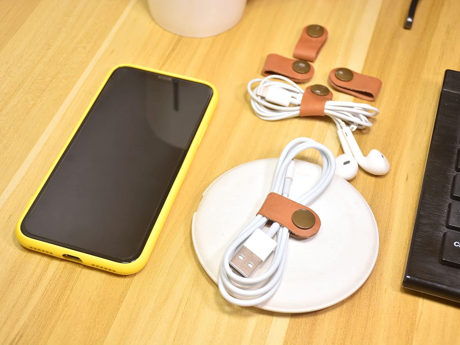 CAILLU Cord Organizer,Cord Keeper,Cable Organizer USB Holder,Cable Straps,Earbud case,wrap Headphone,Headset Winder,Earphone Clips Ties,stocking stuffers for men Gifts Leather - Image 9