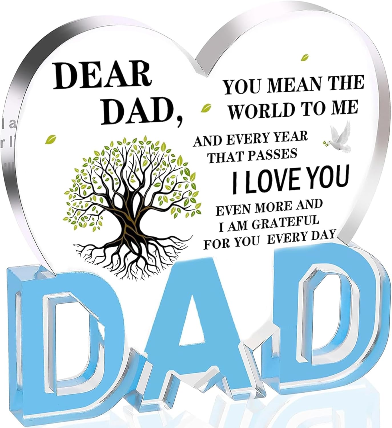 Gifts for Dad, Dad Birthday Gifts - Acrylic Heart Dad Plaque 3.9×3.7inch, Valentines Day Christmas Fathers Day Present for Dad from Daughter Son Wife, Memorial Gifts for Loss of Dad