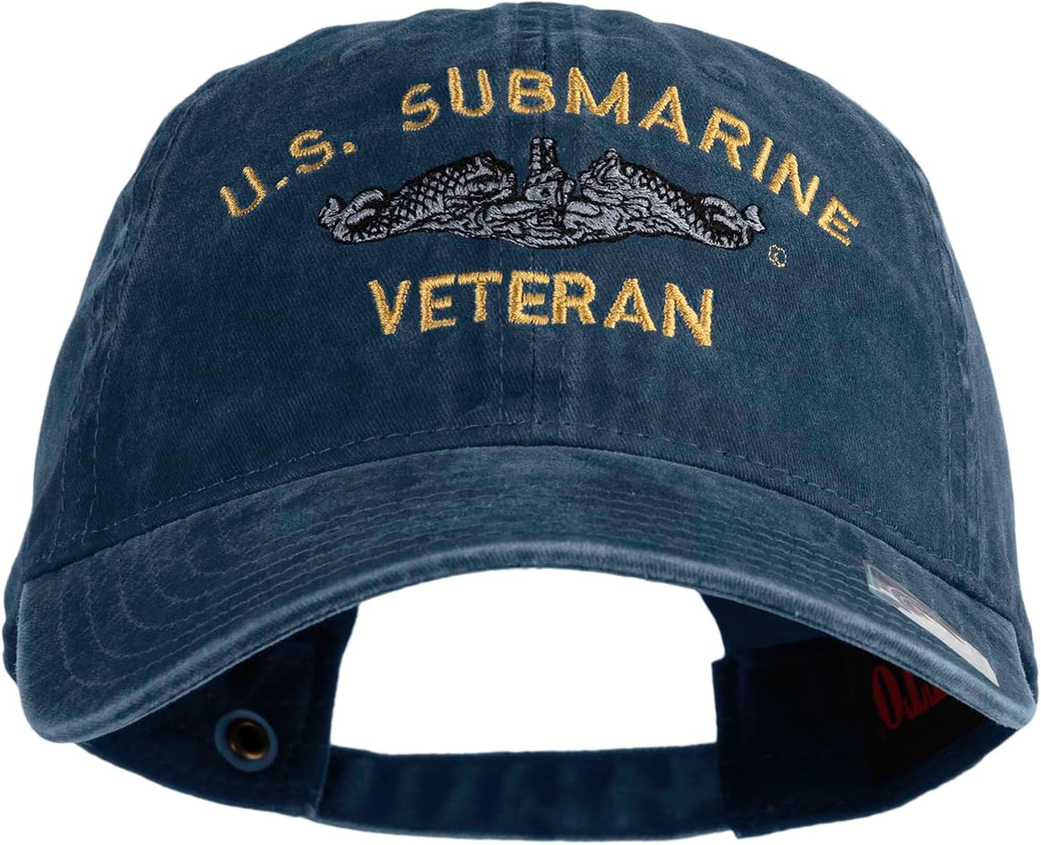 e4Hats.com US Submarine Veteran Military Embroidered Washed Solid Pigment Dyed Cotton Twill Brass Buckle Cap