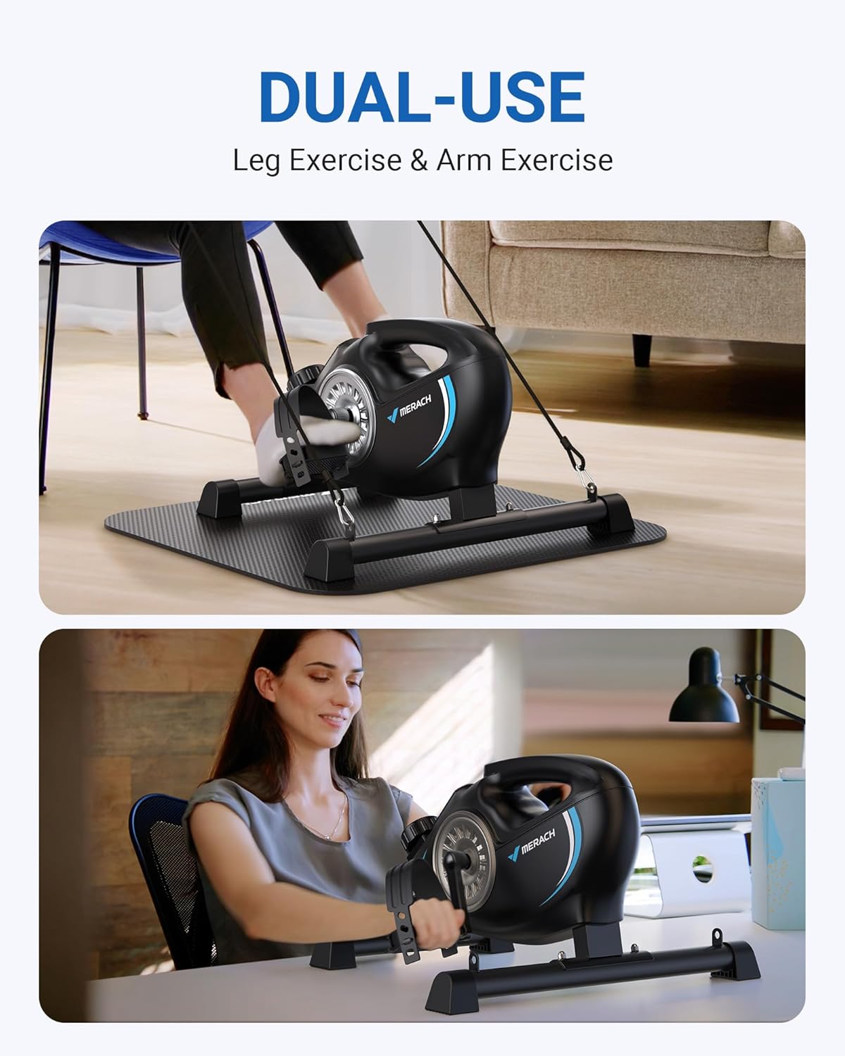 Under Desk Bike Pedal Exerciser, Quiet Magnetic Mini Exercise Bike with MERACH App for Arm, Leg Recovery, Physical Therapy, Smooth Foot Desk Cycle - Image 4