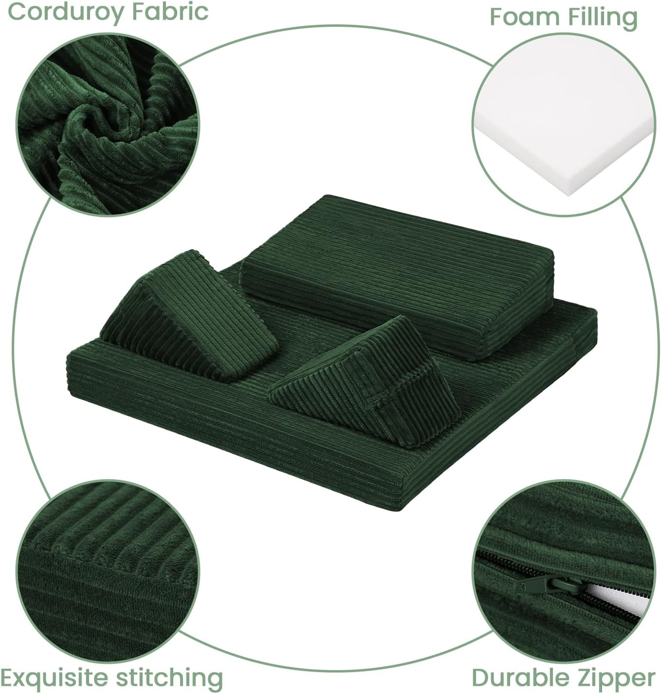 Meditation Cushion, Meditation Pillow for Sitting on Floor, Large Yoga Zabuton Pillows Washable, Zafu Set with 2 Knee Supports, 3 Shapes for Comfortable Sitting, Green - Image 6