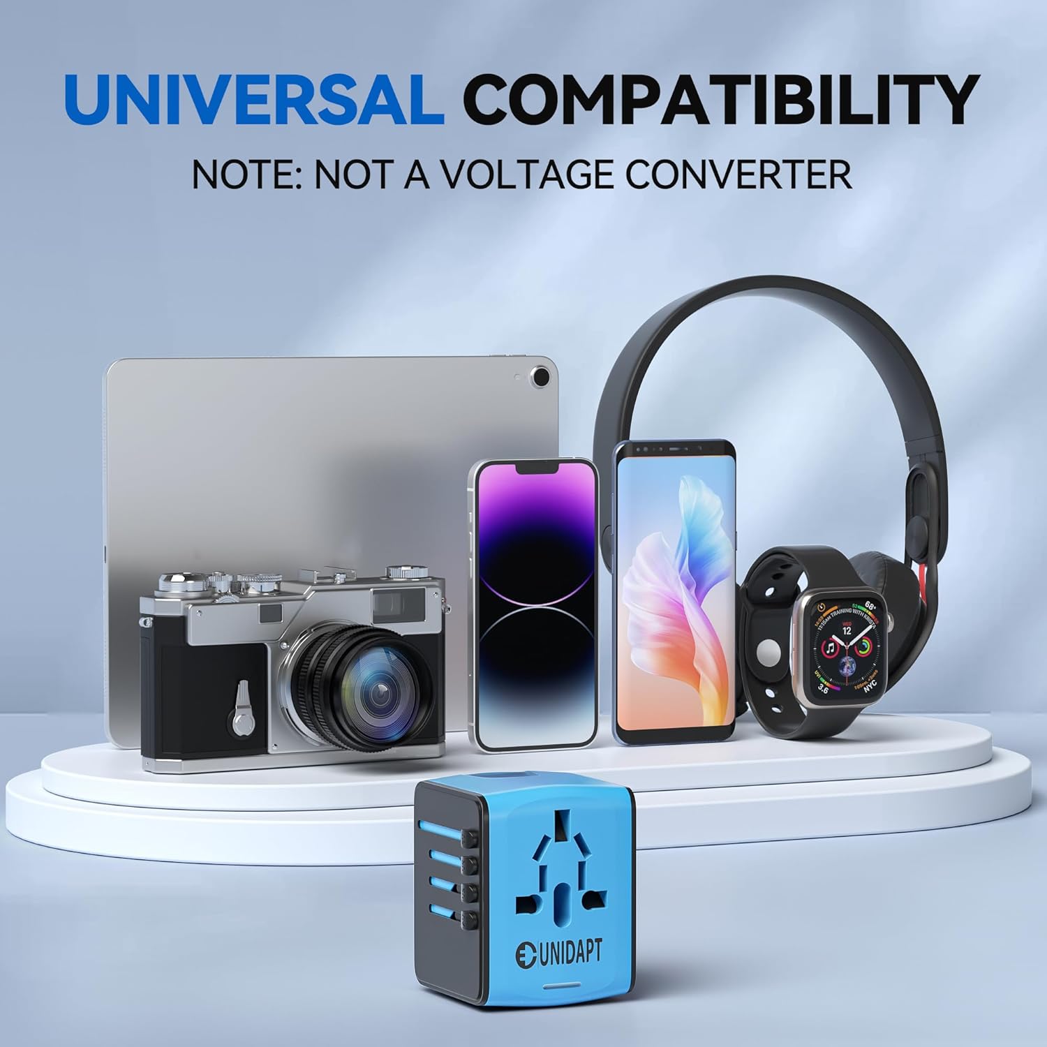 Unidapt Universal Travel Adapter, International Plug Adapter Fast 2,4A 4-USB European Power Plug, AC Wall Charger - Worldwide Outlet for Europe US USA UK EU AUS, Blue - Image 6