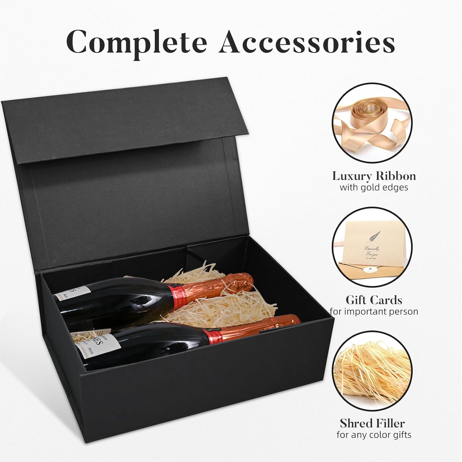 LIFELUM Gift Box 13.5''x10''x4'' Large Valentines Box with Magnetic Lids Black Gift Boxes for Groomsman Proposal Gifts Contains Card, Ribbon, Filler Birthday - Image 2